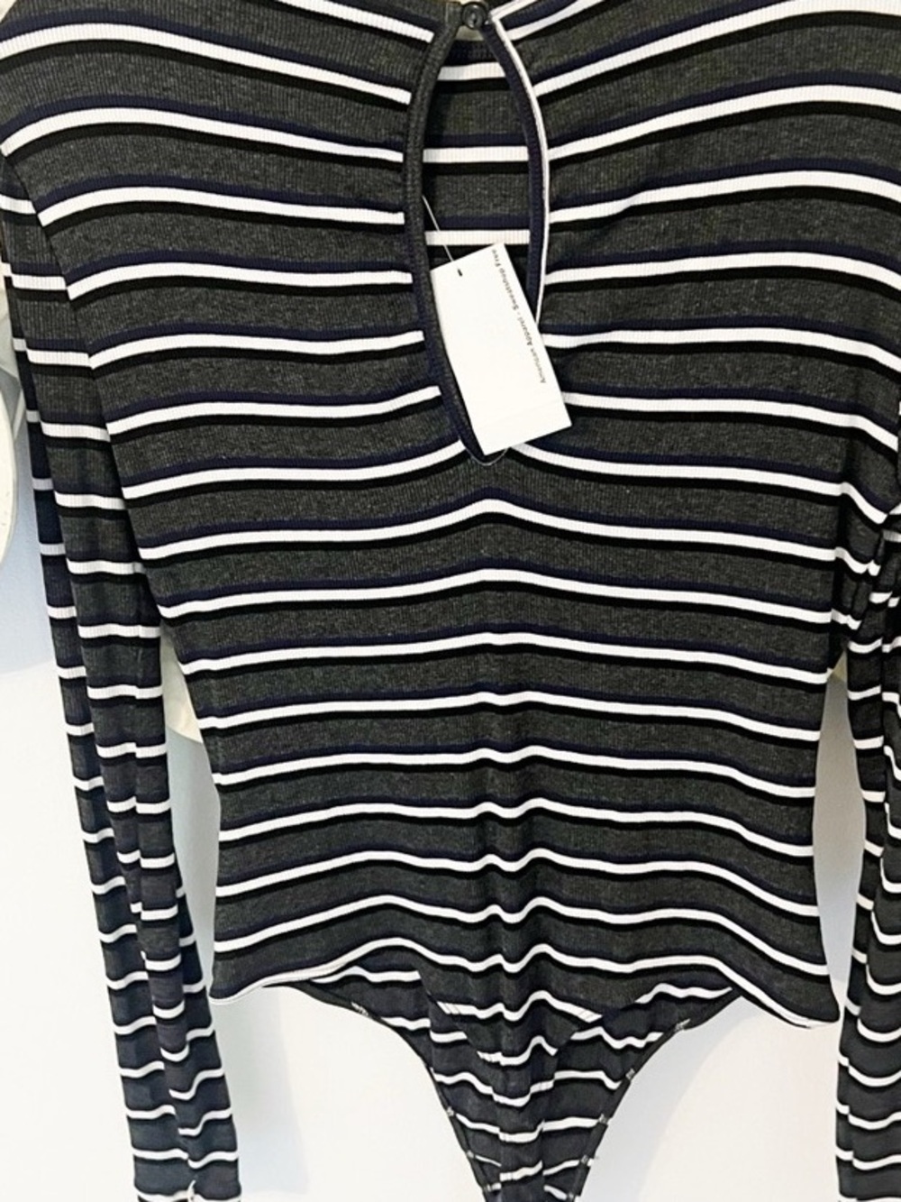 Striped Black & White Long-Sleeve Bodysuit - Women's Top